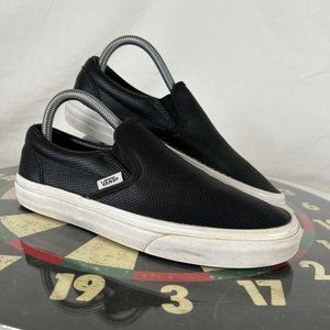Vans Asher Perforated Leather Slip-On Shoes Sneakers Black Womens Sz 7.5 Mens 6